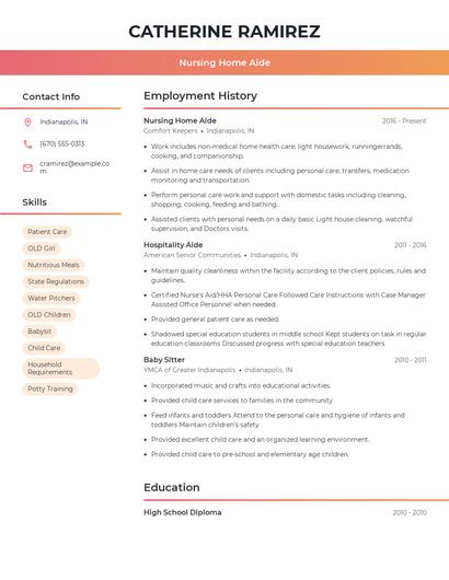 Nursing Home Aide Resume
