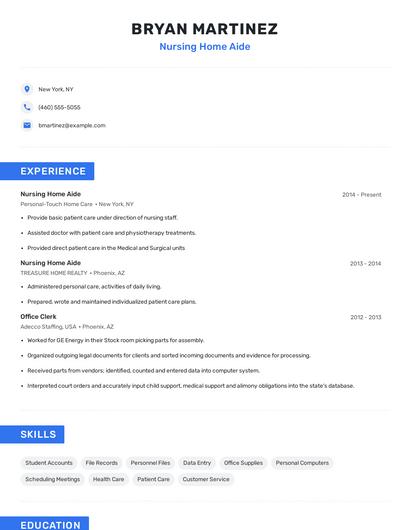 Nursing Home Aide Resume