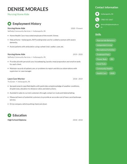 Nursing Home Aide Resume