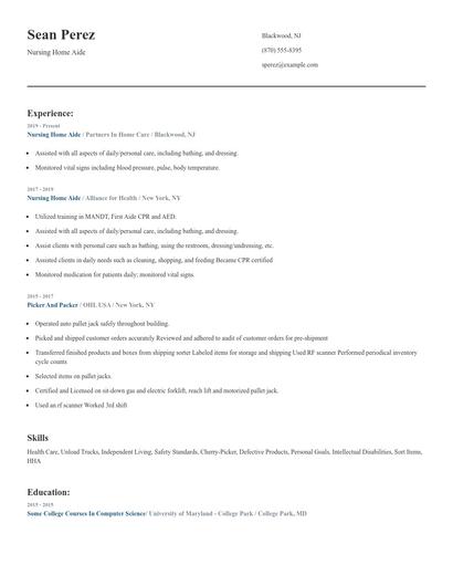 Nursing Home Aide Resume
