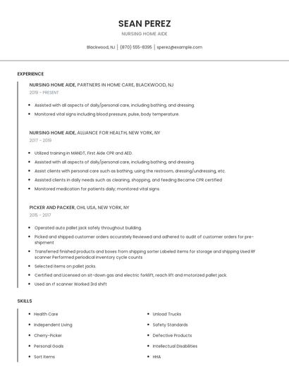 Nursing Home Aide Resume