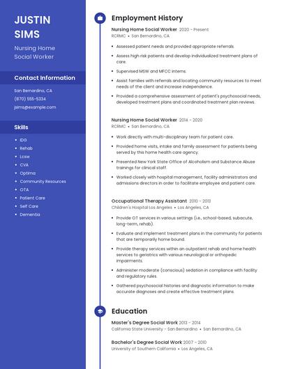 Nursing Home Social Worker Resume