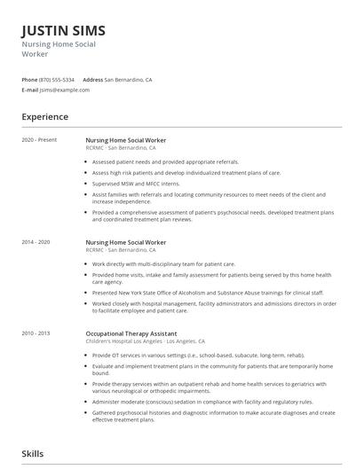 Nursing Home Social Worker Resume