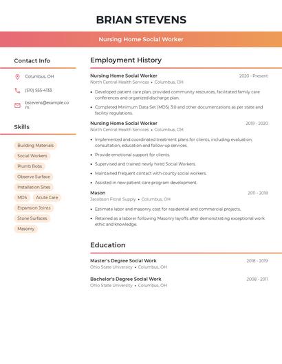 Nursing Home Social Worker Resume