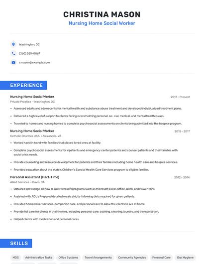 Nursing Home Social Worker Resume