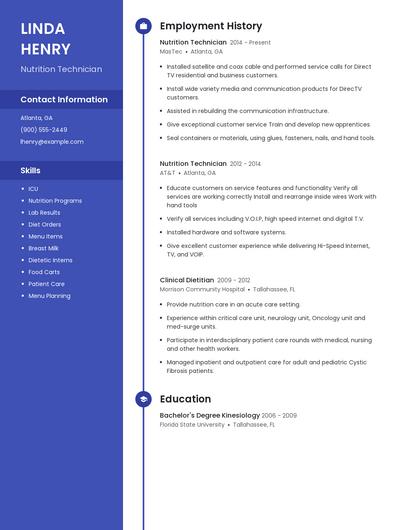 Nutrition Technician Resume