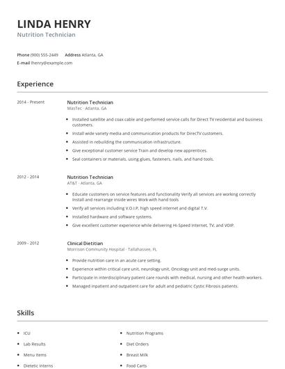 Nutrition Technician Resume