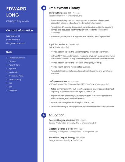 Ob/Gyn Physician Resume
