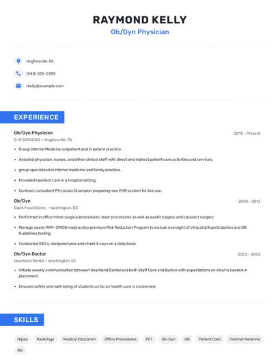 Ob/Gyn Physician Resume