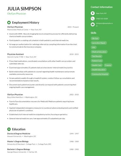 Ob/Gyn Physician Resume
