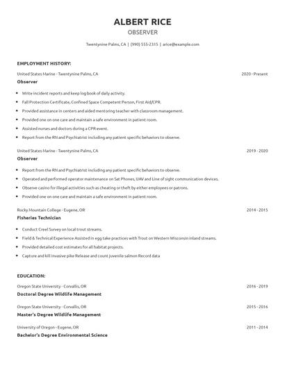 Observer Resume