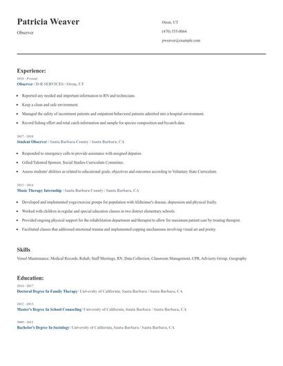 Observer Resume