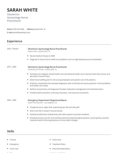 Obstetrics-Gynecology Nurse Practitioner Resume