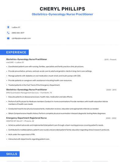 Obstetrics-Gynecology Nurse Practitioner Resume