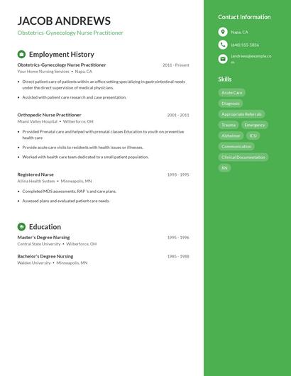 Obstetrics-Gynecology Nurse Practitioner Resume