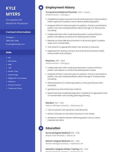 Occupational Medicine Physician Resume