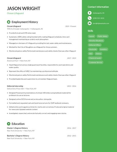 Ocean Lifeguard Resume