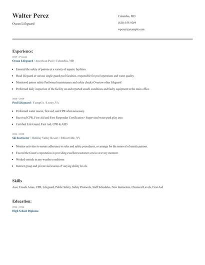Ocean Lifeguard Resume