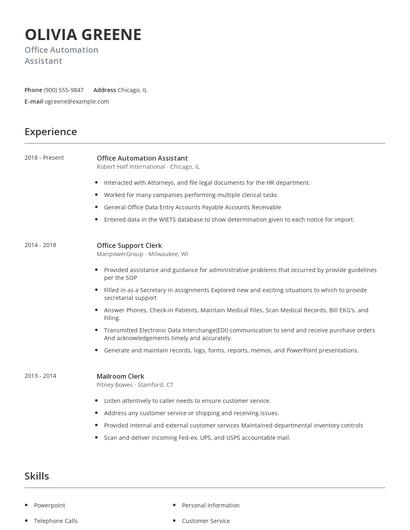 Office Automation Assistant Resume