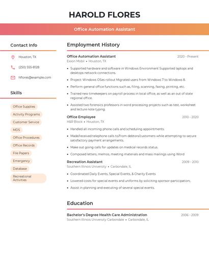 Office Automation Assistant Resume