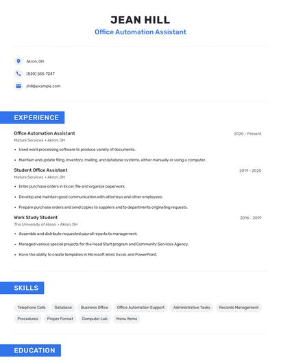 Office Automation Assistant Resume