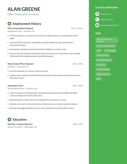 Office Automation Assistant Resume