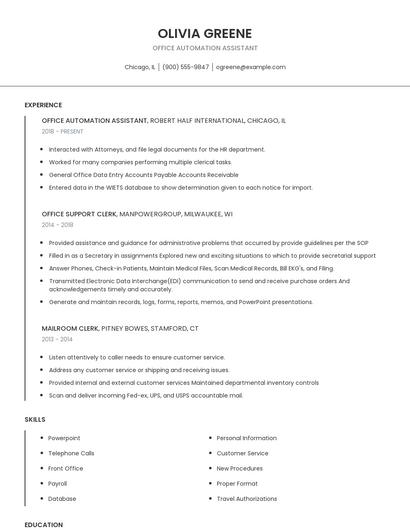 Office Automation Assistant Resume