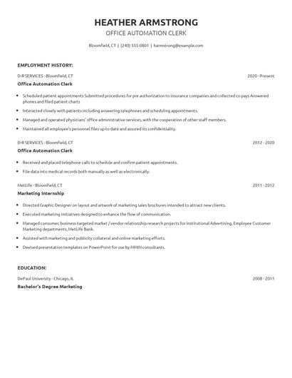 Office Automation Clerk Resume