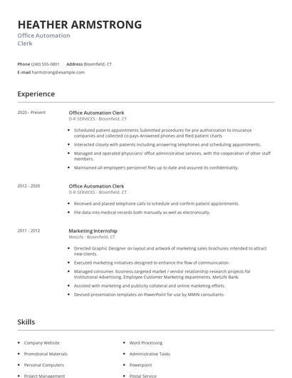 Office Automation Clerk Resume