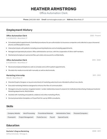 Office Automation Clerk Resume
