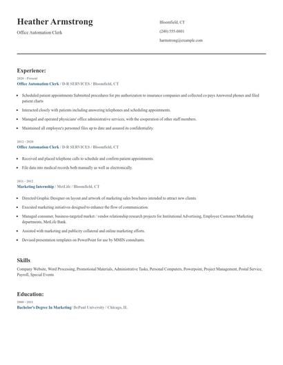 Office Automation Clerk Resume