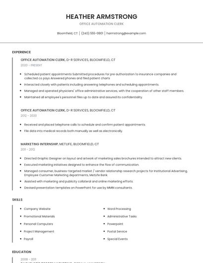 Office Automation Clerk Resume