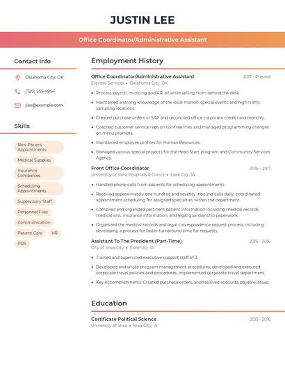 Office Coordinator/Administrative Assistant Resume