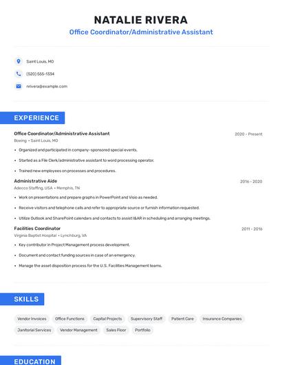 Office Coordinator/Administrative Assistant Resume