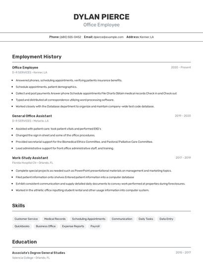 Office Employee Resume