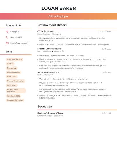 Office Employee Resume