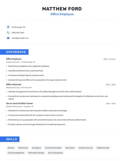 Office Employee Resume