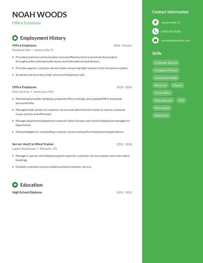Office Employee Resume