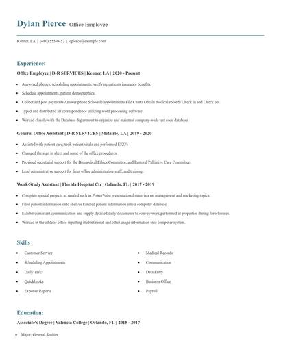 Office Employee Resume