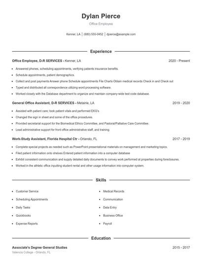 Office Employee Resume