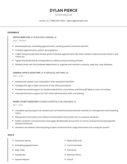 Office Employee Resume