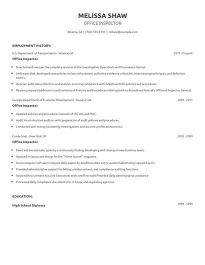 Office Inspector Resume