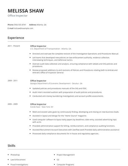 Office Inspector Resume