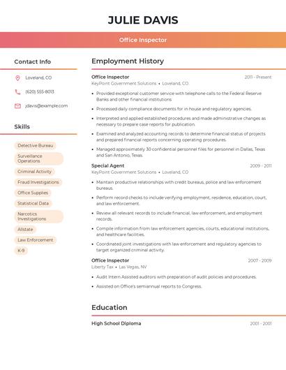 Office Inspector Resume