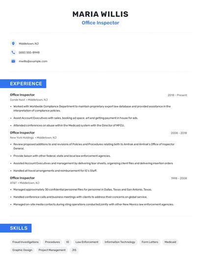 Office Inspector Resume