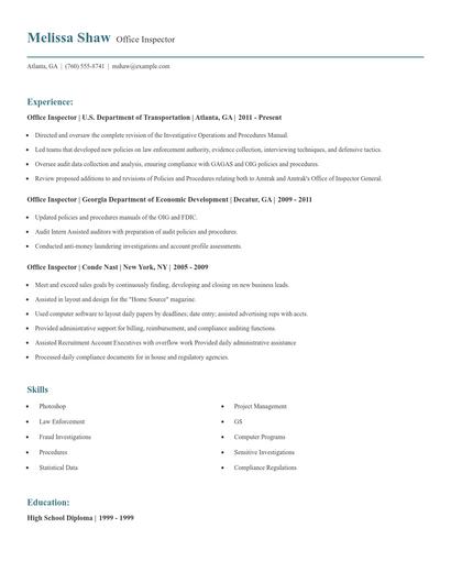 Office Inspector Resume