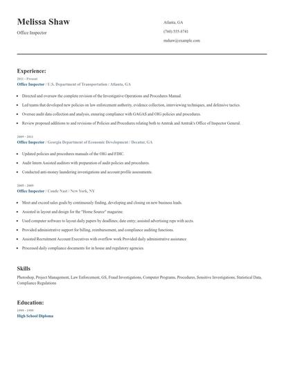 Office Inspector Resume
