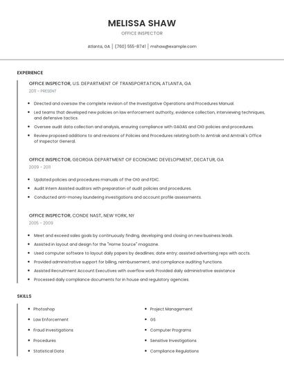Office Inspector Resume