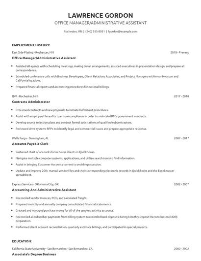 Office Manager/Administrative Assistant Resume