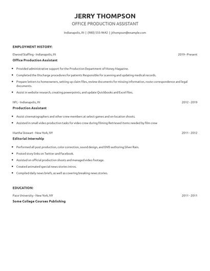 Office Production Assistant Resume